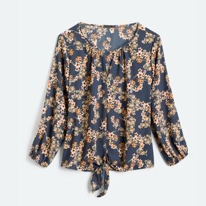 West Kei Floral V-Neck Blouse tie blouse women large blue